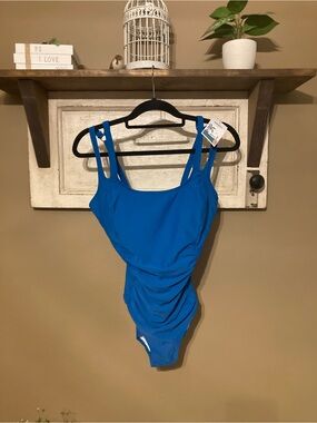 Blue Women’s One-Piece Swimsuit with Double Straps